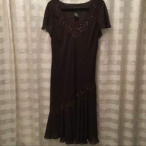 S.L. Fashions Brown Beaded Dress, Size 16